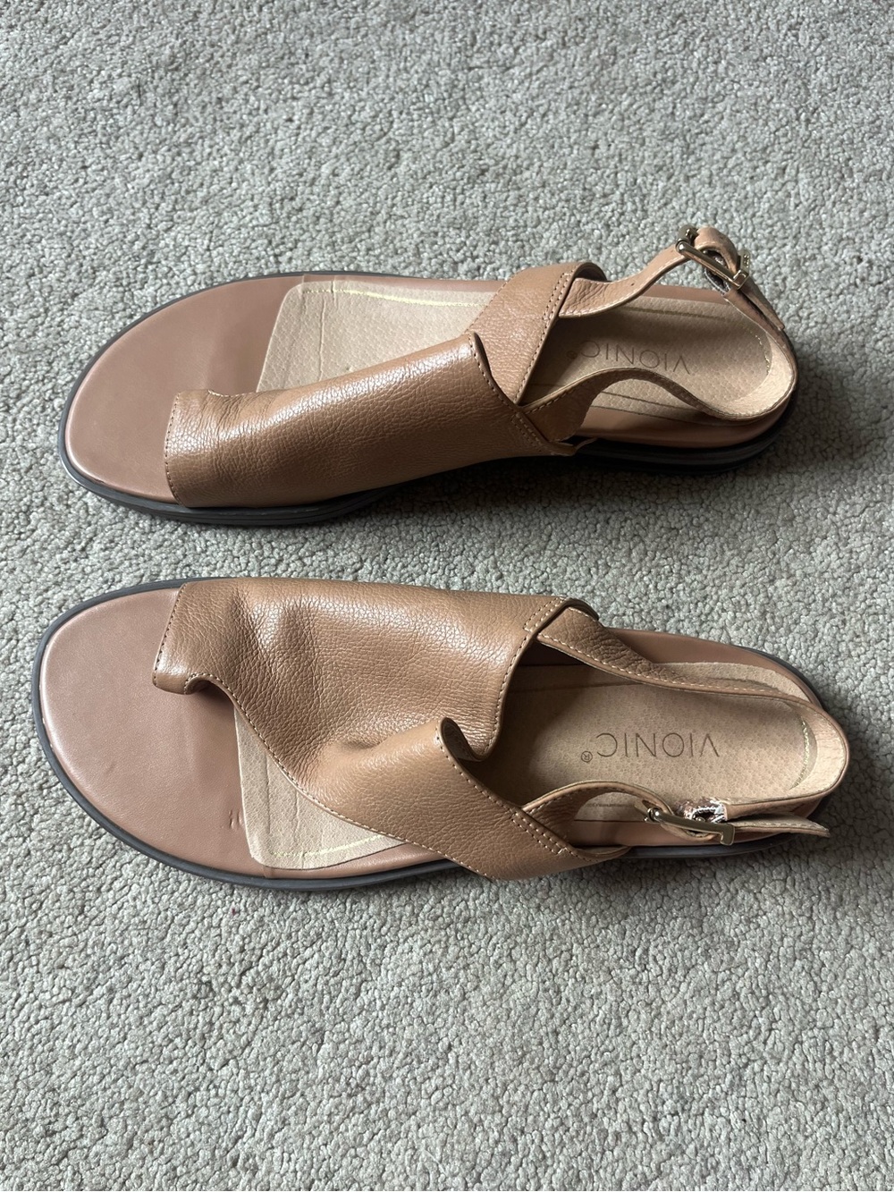 Vionic Women’s Ella Tan Brown Leather Slingback Toe Loop Orthopedic Flat Sandals - Picture 3 of 7
